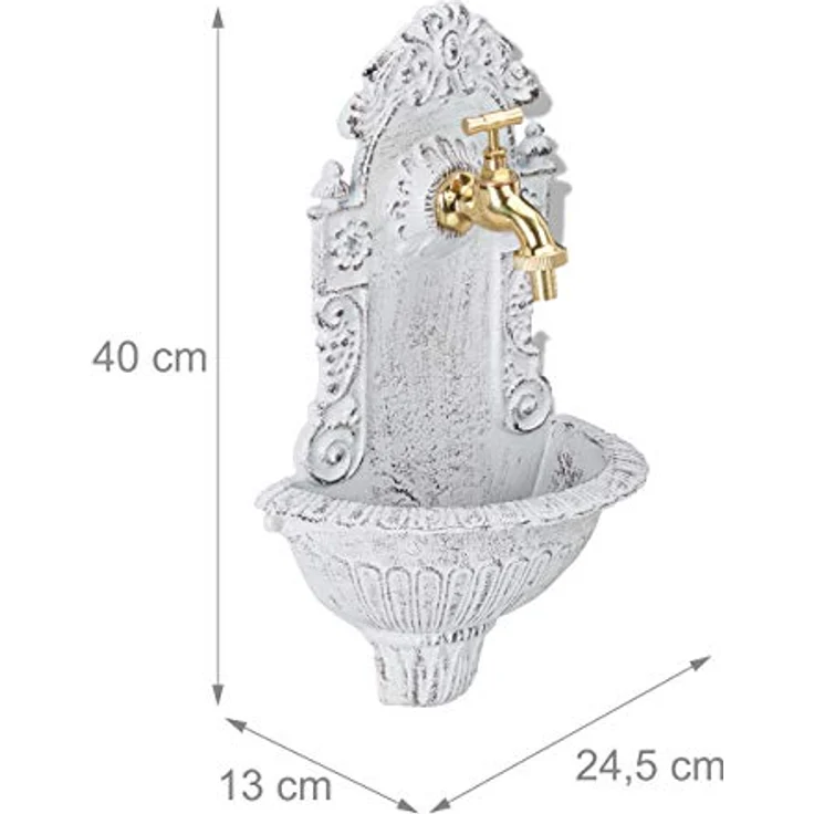 relaxdays Gartenbrunnen Wandbrunnen antik, Weiß, dekoratives Gartenwaschbecken aus Aluminiumguss mit 3/4 Zoll Wasseranschluss – Bild 4