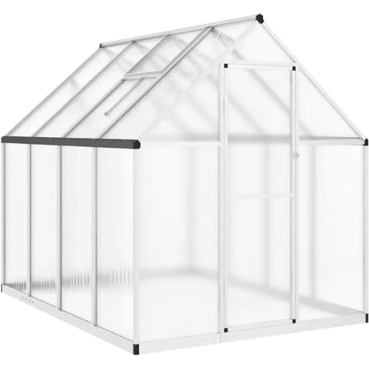 vidaXL Gewächshaus mit Fundamentrahmen Silber 224x169x195cm Aluminium, UV-beständige Platten, langlebig, begehbar – Bild 1