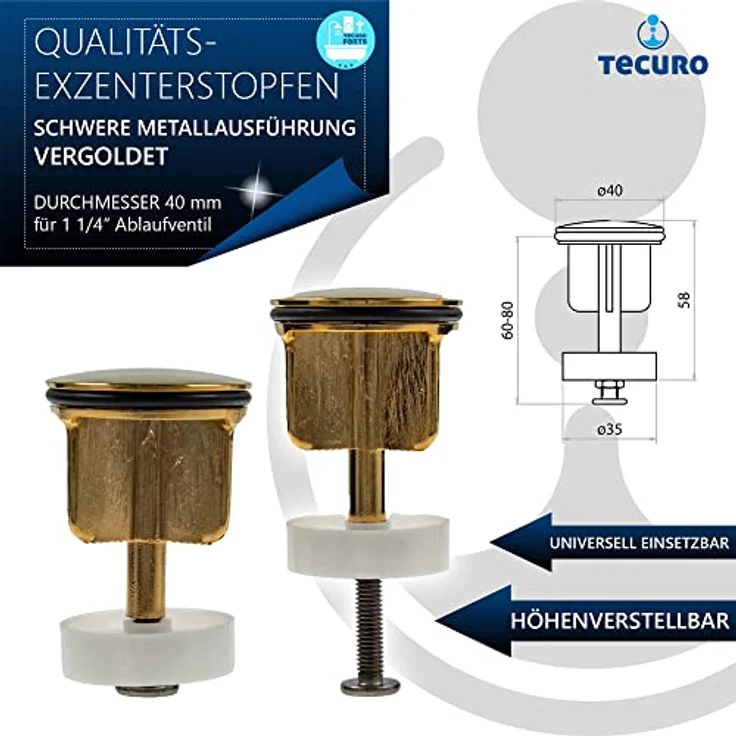 Exzenterstopfen Ø 40 mm Ablaufstopfen - vergoldet - Tecuro – Bild 5