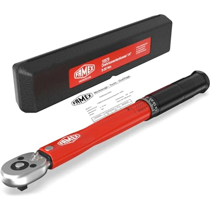 FAMEX 10878 Drehmomentschlüssel 1/4 Zoll (6,3mm)-Antrieb 5-30 Nm - für Messung in beiden Drehrichtungen - Fahrrad E-Bike Auto Feinmechanik, geprüft, klein – Bild 1