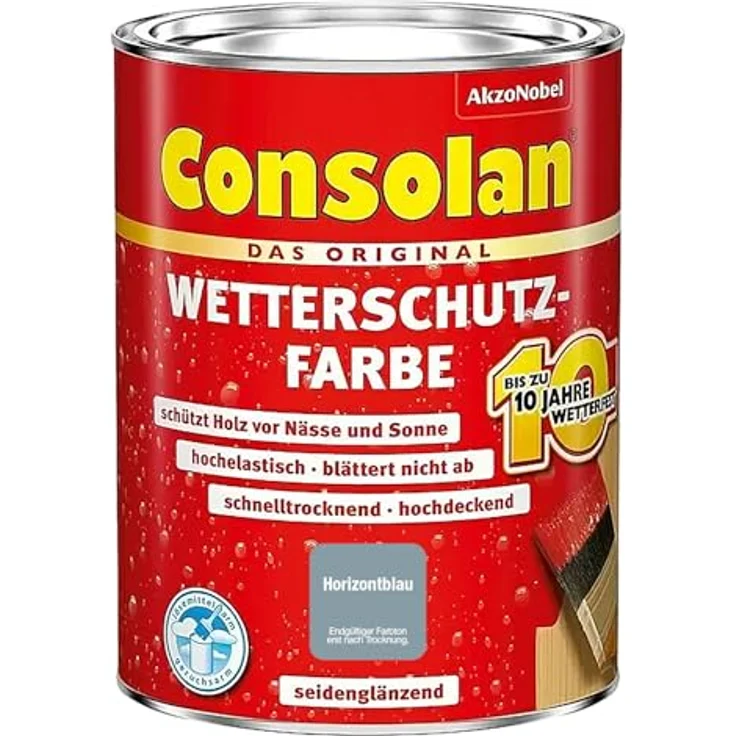 Consolan Holzschutzlasur Wetterschutz-Farbe 0,75 L, seidenglänzend, horizontblau, wetterfest bis zu 10 Jahre – Bild 1