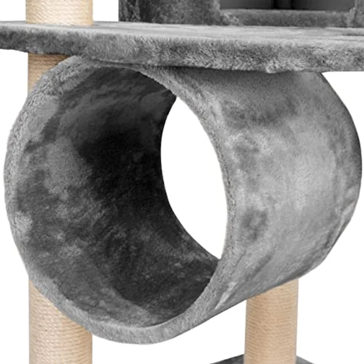 HAPPYPET Kratzbaum für Katzen groß 181 cm hoch - Stabiler Kletterbaum Katzenbaum, Dicke Stämme mit 11 cm, Haus & Spieltunnel, große Liegemulden, Spietau mit Kratzrolle, Grau – Bild 4