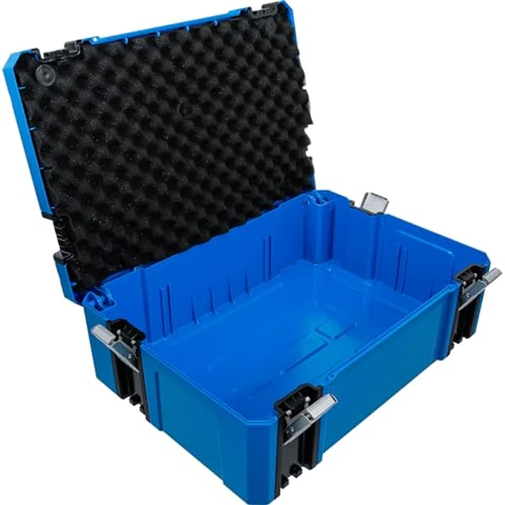 BGS TECHNIC Systemkoffer Größe M, robuster ABS-Kunststoff, klappbarer Aluminium Tragegriff, mit Schaumstoff-Schutzpolster, 4 Schnappschlösser – Bild 5