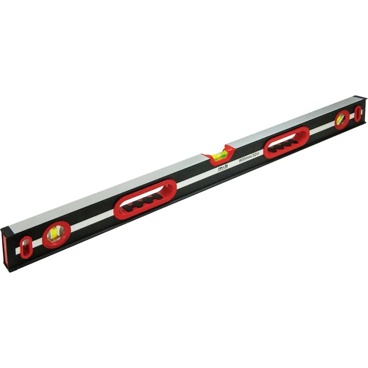 MOB PRO 6272080001 Wasserwaage 80cm mit 0,5 mm/m Genauigkeit, rutschsicherem Gummiaufsatz und 3 Libellen