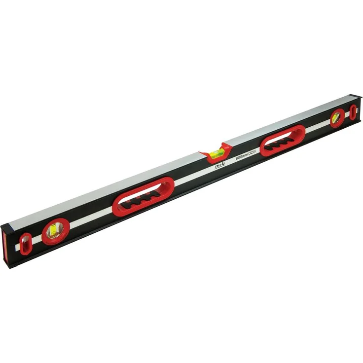 MOB PRO 6272080001 Wasserwaage 80cm mit 0,5 mm/m Genauigkeit, rutschsicherem Gummiaufsatz und 3 Libellen