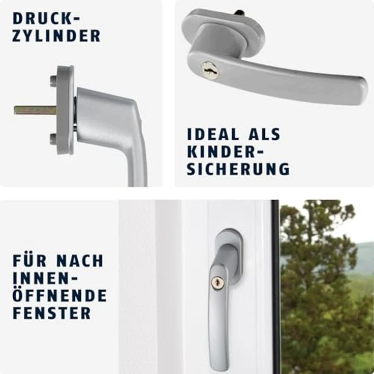 ABUS FG200 AB208-10er Set, abschließbarer Fenstergriff mit Druckzylinder, gleichschließend, 28-44mm, Sicherheitslevel 3, grau – Bild 3