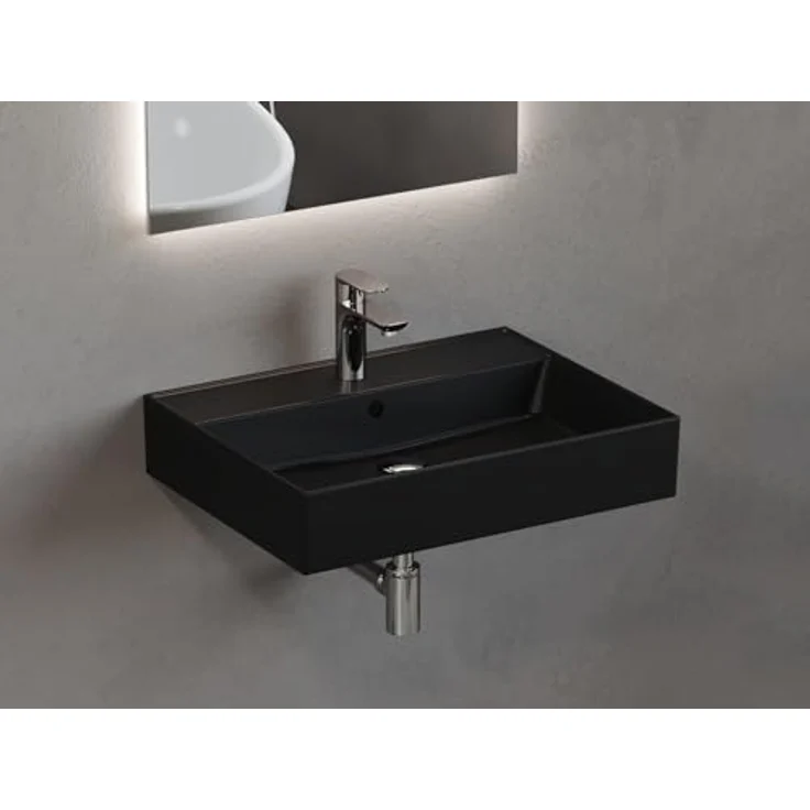 Aqua Bagno Matt schwarzes Waschbecken 60 x 46 cm, eckiges Handwaschbecken, Loft Air Design, Keramik Waschtisch – Bild 2