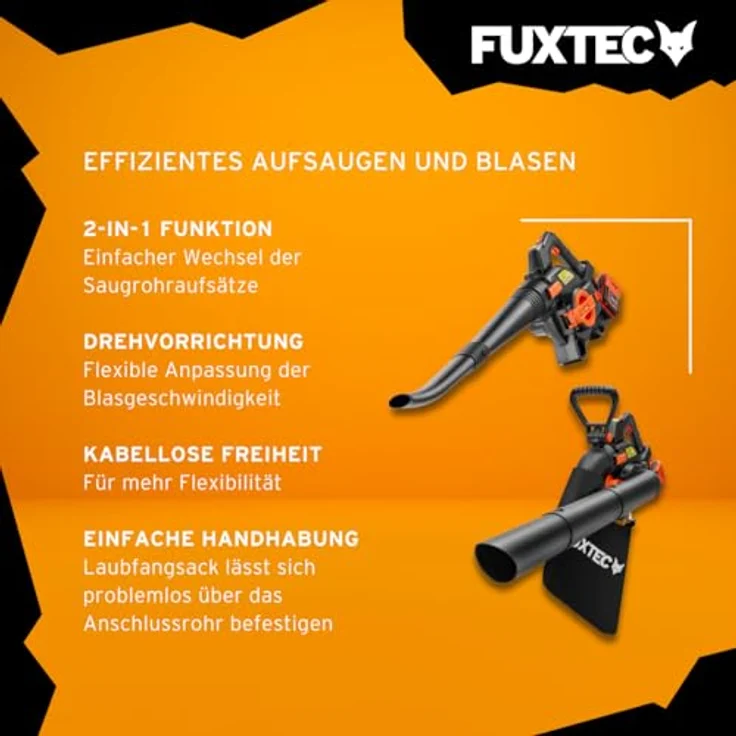 FUXTEC Akku-Laubbläser FX-E2LBSSET, 40 Volt 2-in-1 Set mit Saugleistung von 685,1 m³/h – Bild 5
