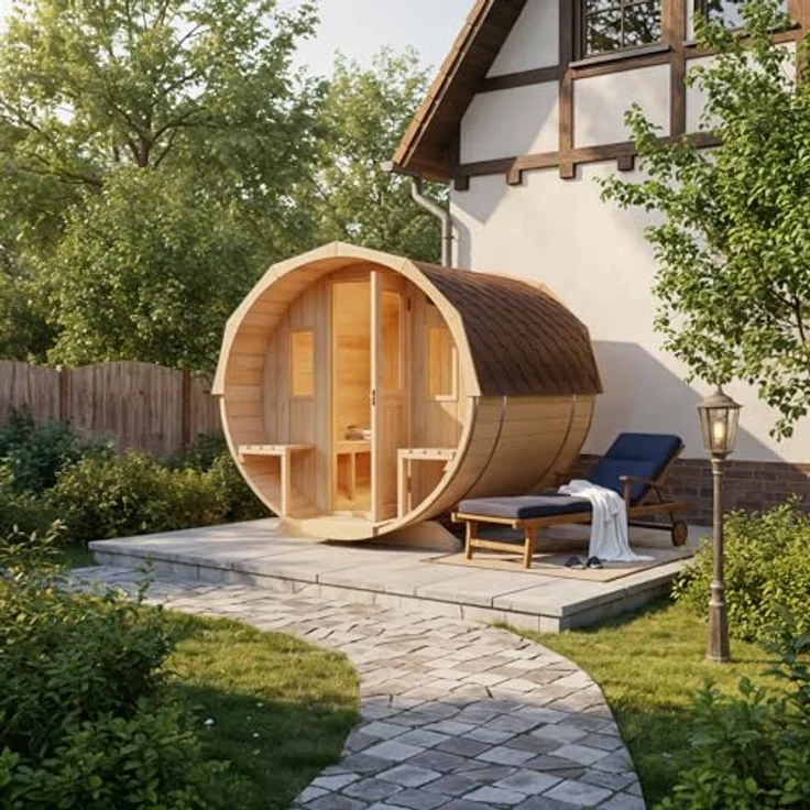 FinnTherm Fass-Sauna Sam, ohne Ofen & Zubehör, Saunaofen:ohne Ofen|Ausführung:Natur unbehandelt|Bauweise:Bausatz – Bild 2