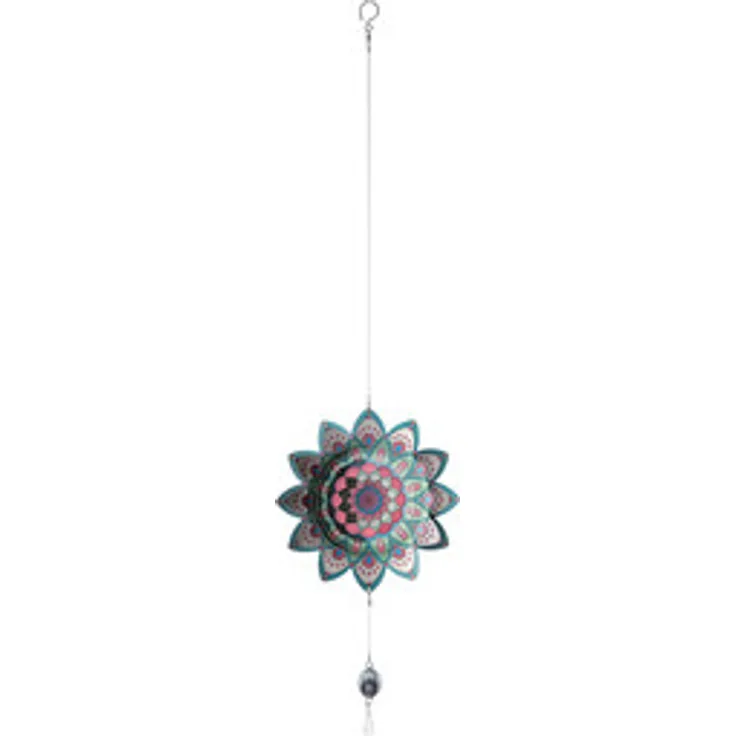 Casablanca WindspielMandalaEdelstahl,bunt VE 2 blau m amberf.Glaskugel, an Draht,gelasert