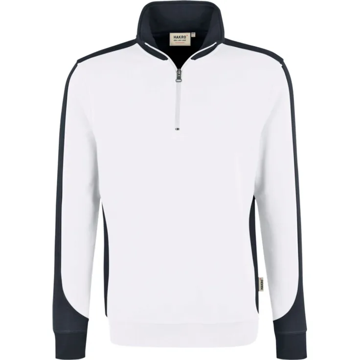 HAKRO Zip-Sweatshirt Contrast Mikralinar 476, weiß/anthrazit, XS