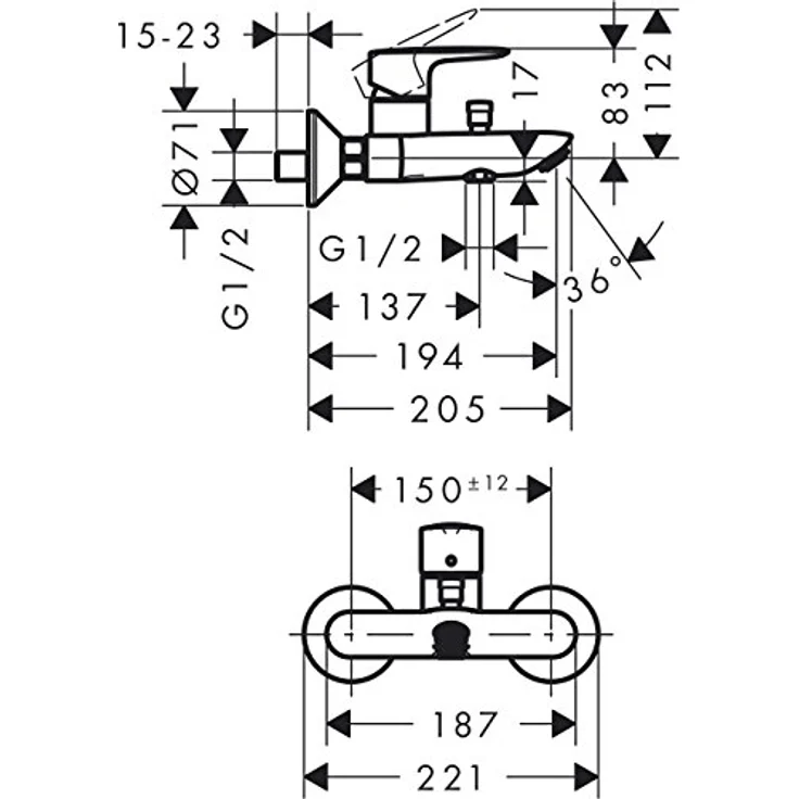 Hansgrohe MySport 71242000 Mischbatterie, Chrom, Wandmontage, keramische Kartusche, präzise Temperaturauswahl – Bild 2