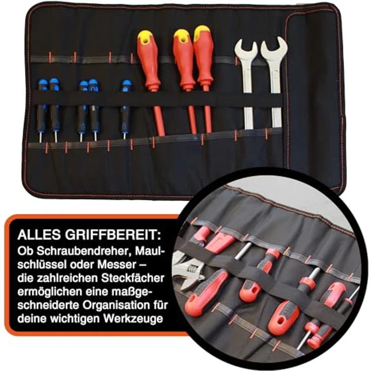 YPC VarioRoll XL, Werkzeugtasche rollbar mit 20 Steckfächern und 15 Schlaufen, 56x34cm, wasserfestes Oxford 600D Polyester – Bild 4