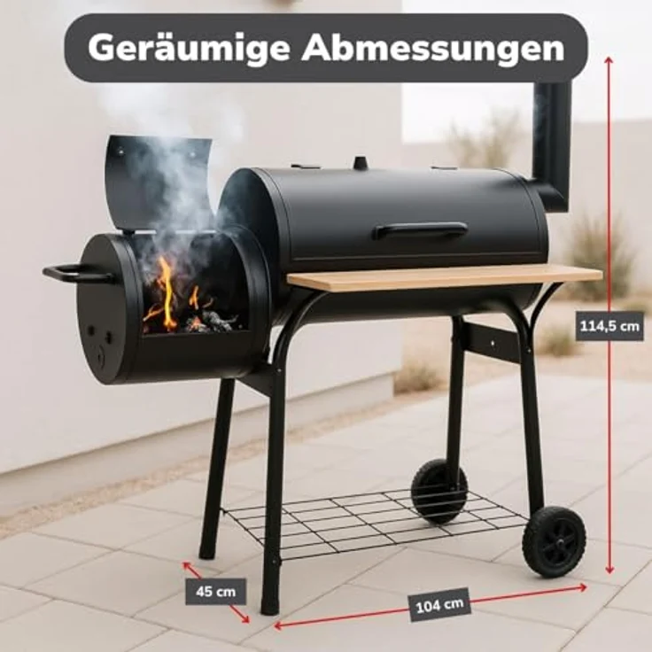 Arti Casa Alpina Smoker Barbecue - BBQ mit verstellbarem Schornstein, 2-in-1 Grill- und Räuchergerät, 104 x 58 x 114 cm – Bild 3