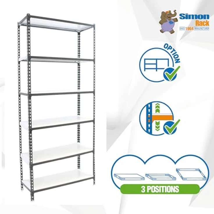 Simonrack Simonclick Metallregal Mega Plus, 250 x 120 x 40 cm, 6 Böden, Traglast 200 kg pro Boden, höhenverstellbar, anthrazit – Bild 4