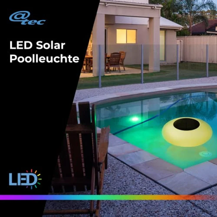 @tec LED Solar Schwimmleuchte ⌀25cm, wasserdichte Teich- / Pool-Beleuchtung mit Fernbedienung, Farbwechsel und Dämmerungssensor – Bild 3