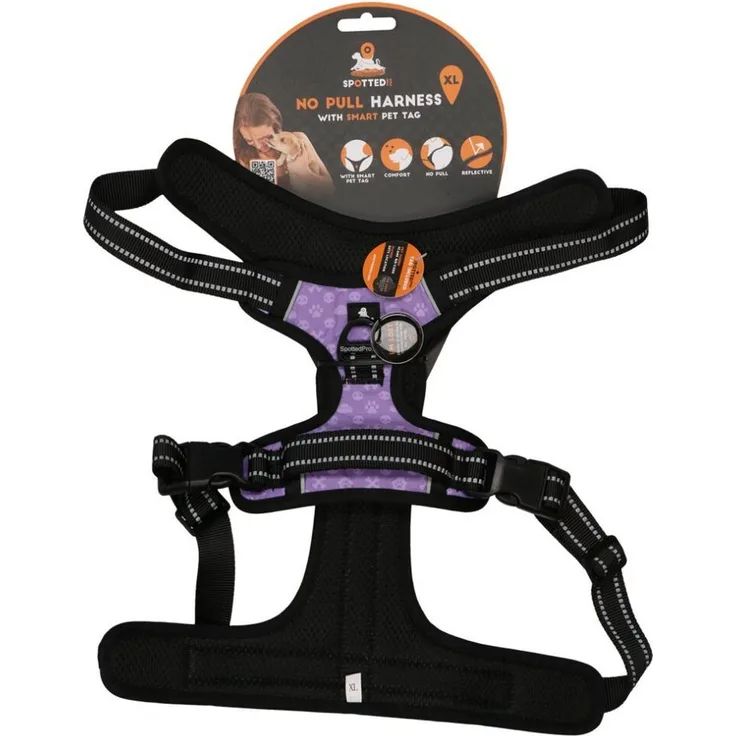 Spotted! Pro Hundeleine Geschirr Lila XL, NO-Pull Geschirr mit verstellbaren Punkten, inkl. digitaler Hundemarke