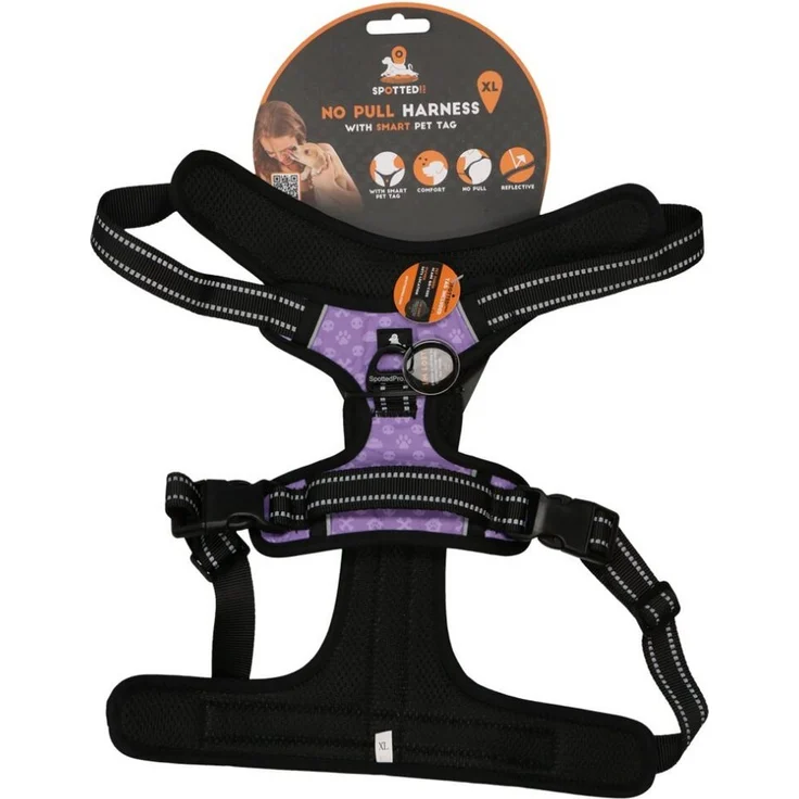 Spotted! Pro Hundeleine Geschirr Lila XL, NO-Pull Geschirr mit verstellbaren Punkten, inkl. digitaler Hundemarke