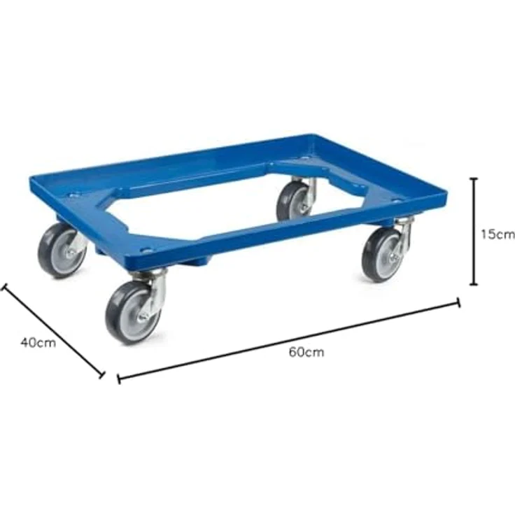 PROREGAL Transportroller Set 2x mit Gummirädern, blau, HxBxT 15x60,7x40,7cm, offen, 2 Lenkrollen & 2 Bremsrollen – Bild 2