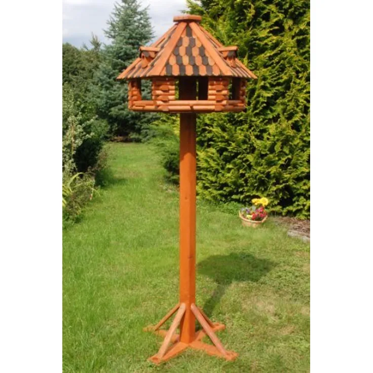 Deko-Shop-Hannusch XXL massives Luxus Vogelhaus mit Ständer + imprägniert, Vogelfutterhaus mit Futtersilo, Silo