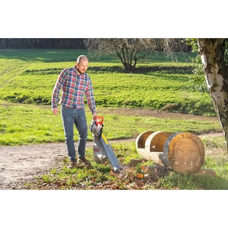 Ikra 3-in-1 Laubsauger + Laubbläser, Akku-Gerät mit 210 km/h Blasgeschwindigkeit, grau-rot, inkl. 45-Liter-Auffangbeutel und Schnellader – Bild 2