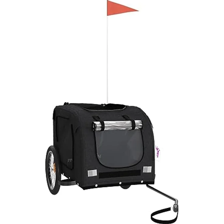 vidaXL Fahrradanhänger für Hunde, Hundeanhänger mit Reflektoren Flagge, Hundetransporter Maximale Belastbarkeit 45kg, Schwarz Oxford-Gewebe Eisen - Preisvergleich – Bild 3