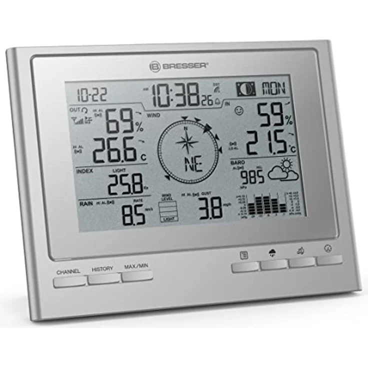 Bresser Wetterstation Funk mit Außensensor 7-in-1 Wetter-Center ClimateScout mit Profi-Außensensor, silber – Bild 4