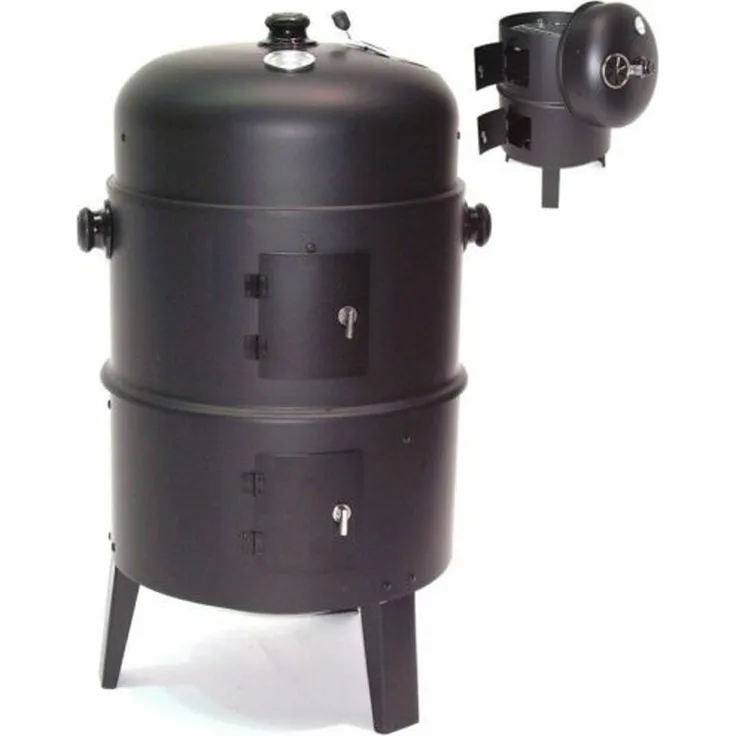 Apex Smoker 3in1 BBQ Räucherofen Holzkohlegrill Räuchergrill Grilltonne Smoker, 41cm, vielseitiges Grill-/BBQ-/Smoker-Räucher-Dreifach-Tonnen-Set, schwarz