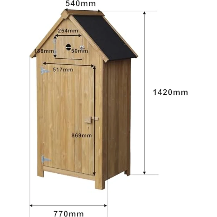 Wiltec Gartenhaus schmal aus Fichtenholz mit Bitumendach 770x540x1370mm für Garten, Terrasse & Balkon - Vielseitiger Geräteschuppen aus langlebigem Holz – Bild 5