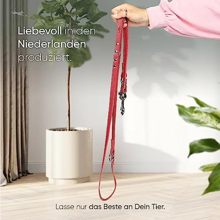FREUDENTIER® Hundeleine Leder in Spicy Red, verstellbare Führleine, robust & stilvoll, Amstelpark Kollektion - Made in Holland (Rot, 25mm Breite) – Bild 2