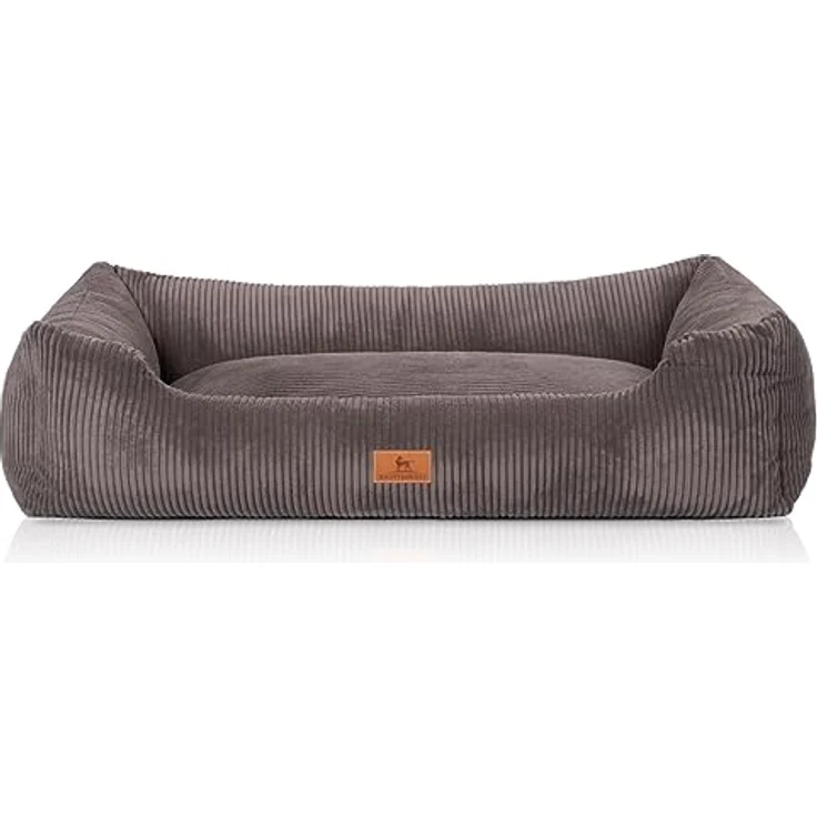 Knuffelwuff Hundebett aus Cord mit Handwebcharakter Olivia XXL 120 x 85cm Braungrau - Abnehmbarer Bezug - waschbar - für große, mittelgroße und kleine Hunde – Bild 2