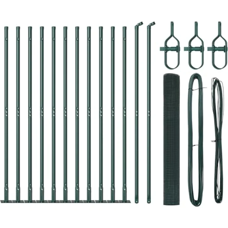 vidaXL Gartentor Schweissdrahtzaun, 1x25 m, pulverbeschichtet, mit 13 Flanschpfosten, grün, Stahl – Bild 1