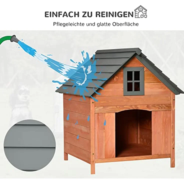 Pawhut Hundehütte Outdoor Hundehaus Hundehöhle aus Holz Winterfest für mittelgroße Hunde Natur 81,3 x 91,5 x 98,5 cm – Bild 5