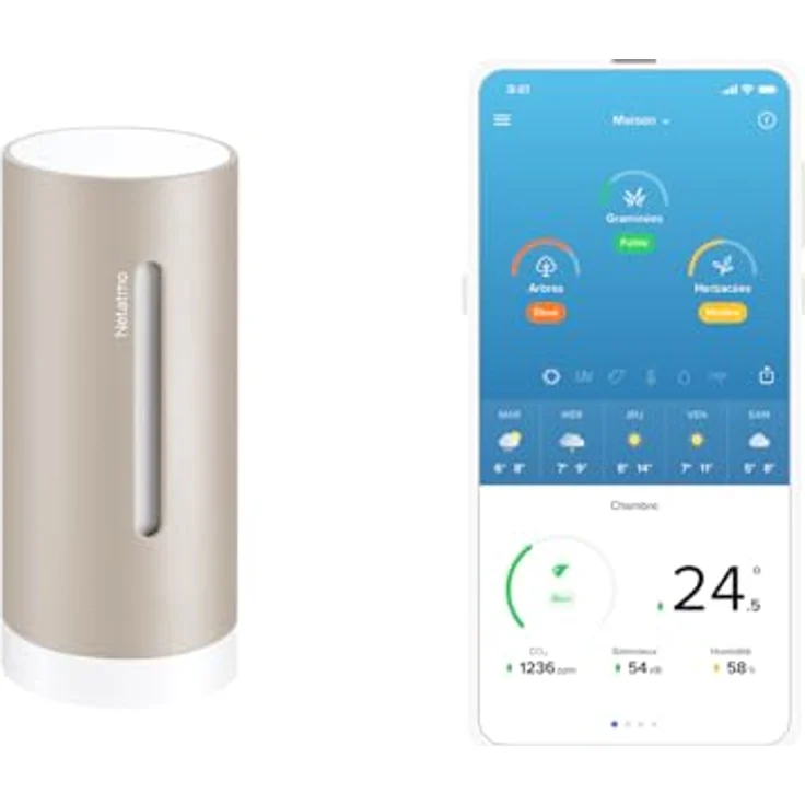 Netatmo Zusätzliches Smartes Innenmodul für Wetterstation, Temperatur- und Luftqualitätsüberwachung (CO2), Sand – Bild 1