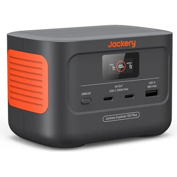 Jackery Explorer 100 Plus, 99 Wh/31000 mAh Tragbare Powerstation mit LiFePO4 Akku mit 128 W Ausgang, Handtellergroßer Back-up-Akku für Geschäftsreisen und Erkundungen im Freien