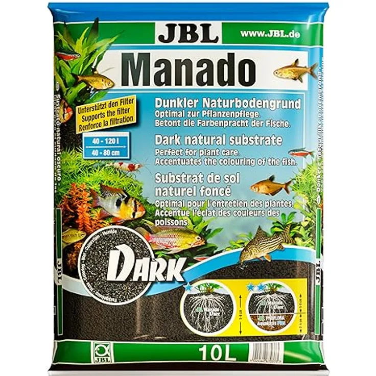 JBL Manado Dark, Aquarien-Substrat mit Nährstoffpuffer und hohem Eisengehalt, 10 l