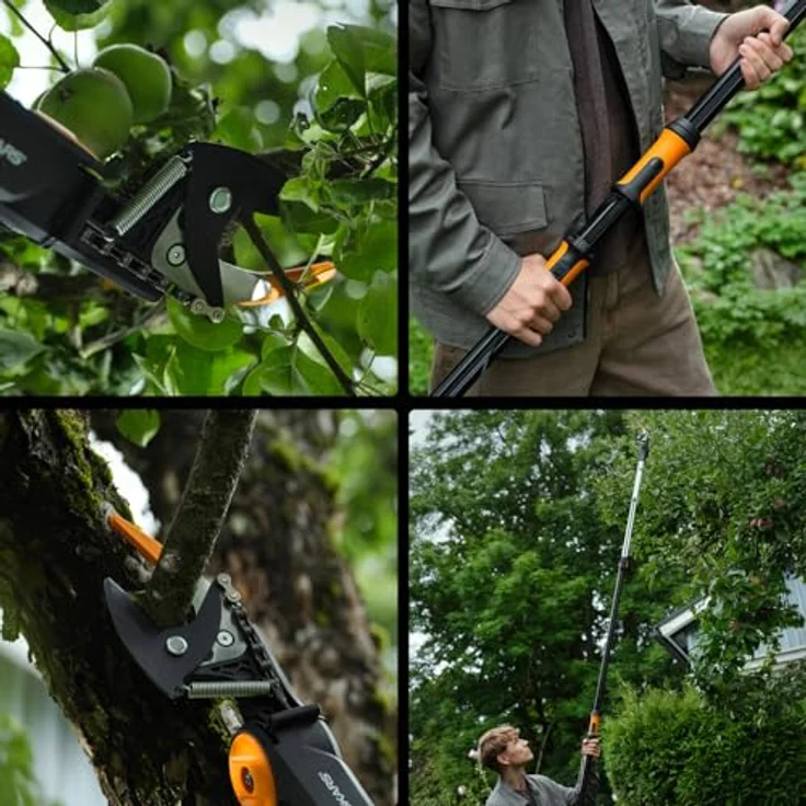 Fiskars X-Series DualAction Schneidgiraffe UPX96, 2-in-1-Modus, teleskopierbar bis 6 m, 230° drehbarer Kopf, eignet sich für Äste bis Ø 32 mm, Schwarz/Orange, 1084164 – Bild 2