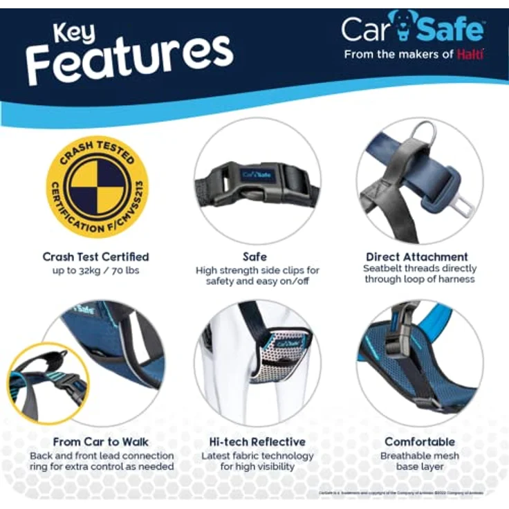 Company of Animals CarSafe Crash-getestetes Hunde Sicherheitsgeschirr, für kleine Hunde (Größe S), bis 32 kg / 70 lbs, gepolstertes Design, vollständig reflektierend, atmungsaktiv, auch für Spaziergänge geeignet – Bild 4