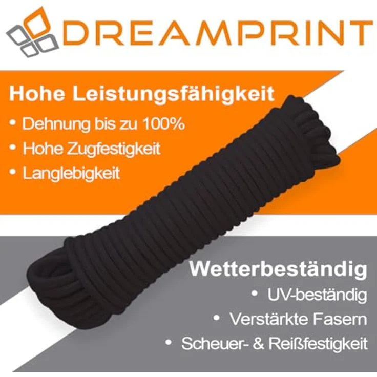 Dreamprint Expanderseil 10 m Schwarz 10 mm Gummiseil Gummischnur Spannseil Planenseil Spanngummi Gummileine Seil Schnur Band elastisch für Anhängerplane Planenbefestigung – Bild 3