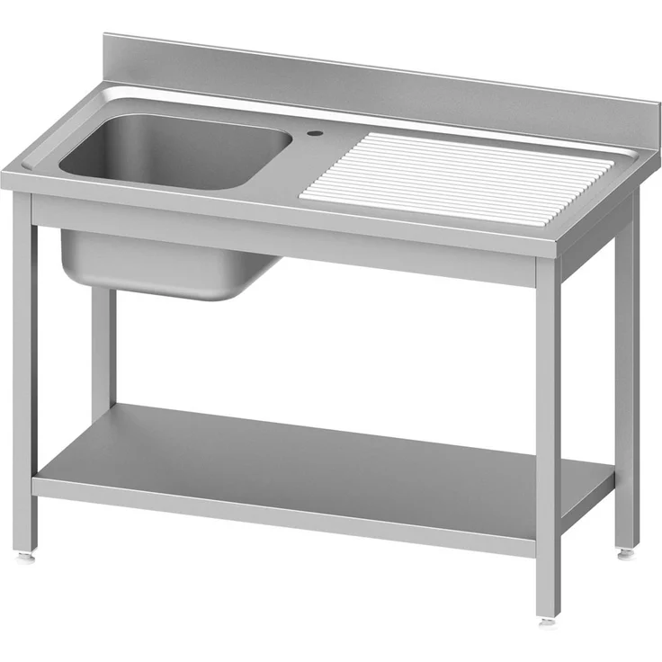 Stalgast Spültisch T 600, Edelstahl Spültisch mit Grundboden, 1200x600x850 mm, ein Becken links, 100 mm Aufkantung, zur Selbstmontage