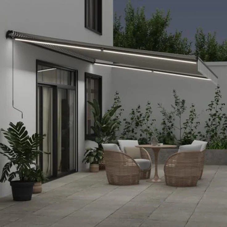 vidaXL Markise Manuell mit LEDs Anthrazit & Weiß 600x350 cm, Robustes Aluminiumgestell, UV-beständiges Material, LED-Beleuchtung – Bild 3