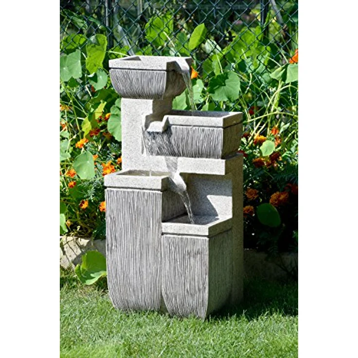 dobar Großer Design Garten-Brunnen mit Pumpe und LED´s, Polyresin, grau (steingrau), 38.7 x 32.3 x 80.3 cm, 96130e – Bild 5