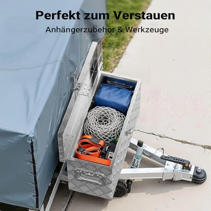 XPOtool Alu Kiste 60x25x30 cm, verschließbare Werkzeugbox aus Aluminium Riffelblech mit Deckelüberstand, inklusive 2 Schlüsseln, witterungsbeständig und stabil – Bild 4