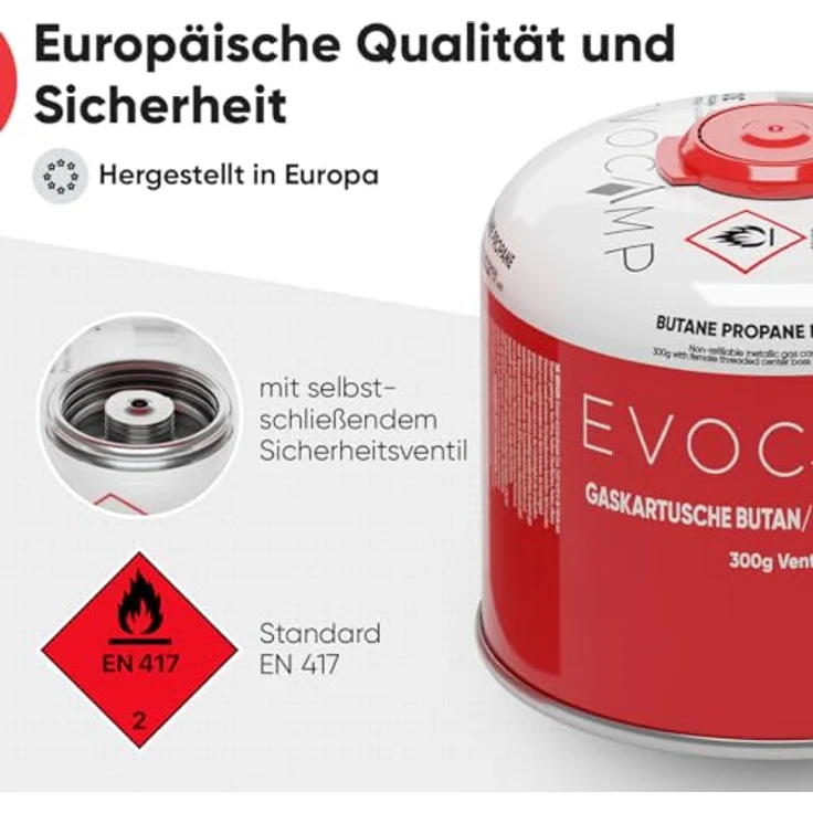 EVOCAMP 3x Propan Butan Gaskartuschen 300g mit Schraubventil Eurogewinde 7/16", Sicherheits-Verschlussautomatik, kompatibel mit Weber Q100/1200-Serien – Bild 4