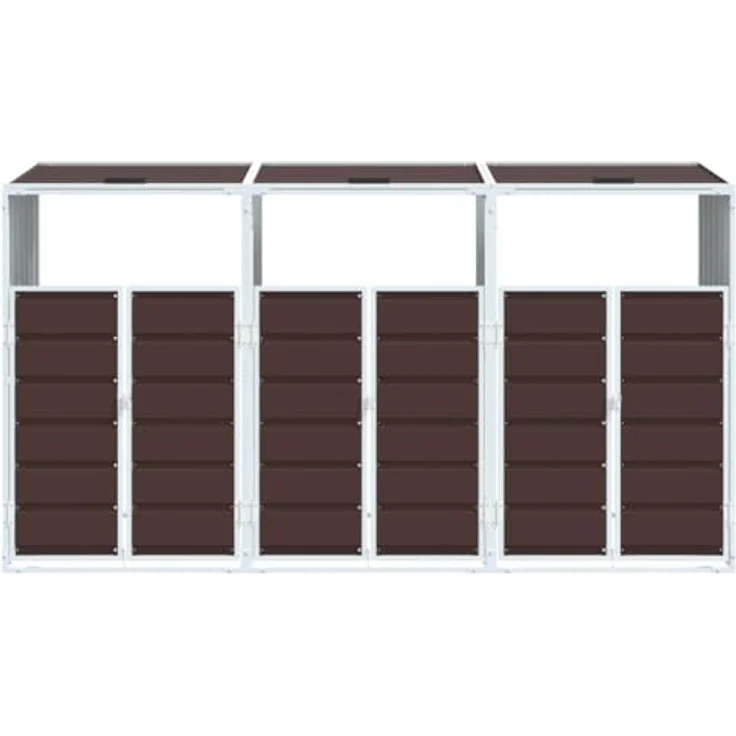 vidaXL Mülltonnenschuppen mit 3 Behältern, Stahl, braun, 216 x 81 x 115 cm, für den Außenbereich, mit praktischem Deckelmechanismus und guter Belüftung – Bild 5