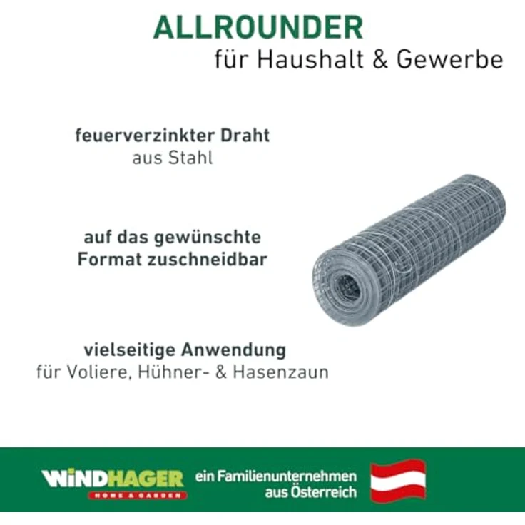 Windhager Maschendrahtzaun, 2,5x0,5 m verzinktes Viereckgeflecht mit 13 mm Maschenweite für vielseitige Anwendungen – Bild 6