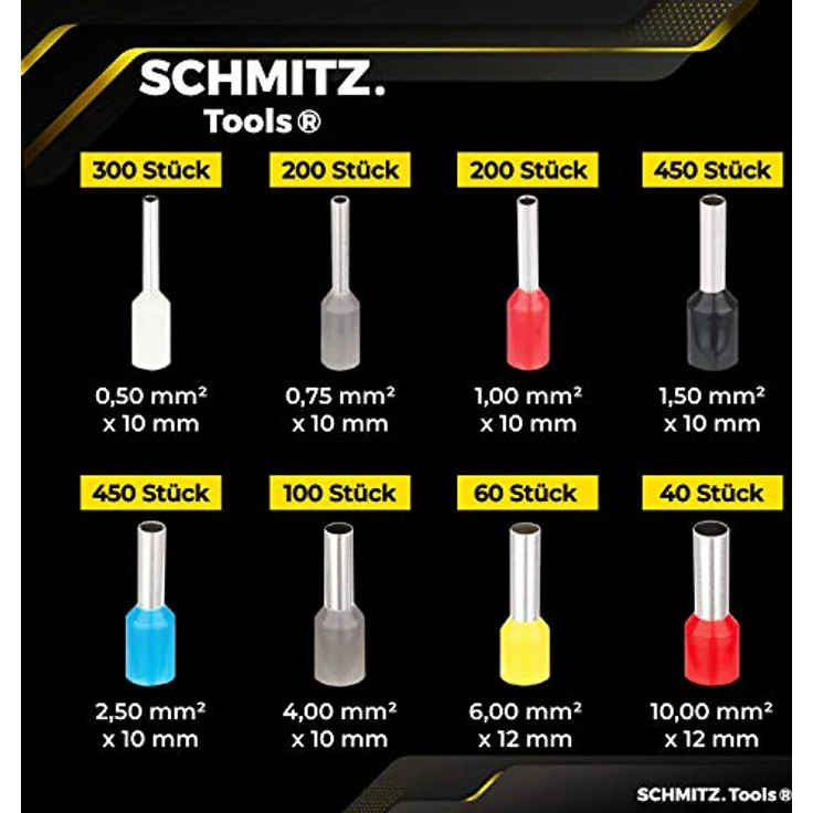 Crimpzangen Set von SCHMITZ.Tools® [1800 Teile] - Premium Aderendhülsen Zange [0,25– 10mm2] - Krimpzange - Presszange - Elektrowerkzeug - Aderendhülsenzange – Bild 5