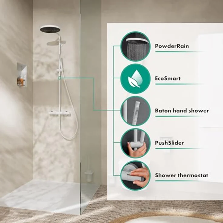 Hansgrohe Pulsify S Puro Duschsystem 260, 1jet, Ecostat Fine, EcoSmart, Handbrause, Wandmontage, verstellbar, PowderRain-Strahl, 40°C Sicherheitssperre – Bild 2