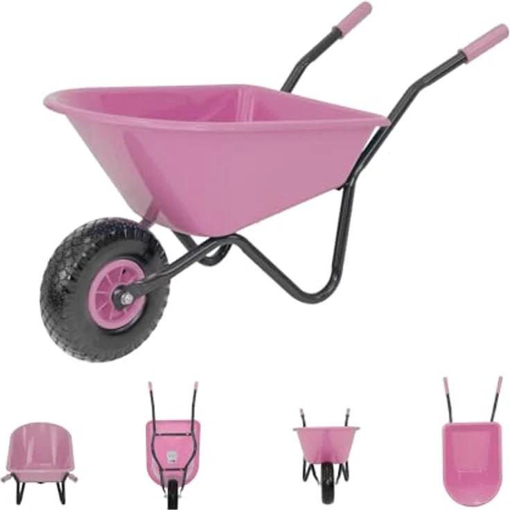 TRUTZHOLM Kinderschubkarre Uni, 40 kg Traglast, 3,6 kg leicht, Stahl-Kunststoff, rosa, mit Vollgummirad für Garten und Sandkasten – Bild 1
