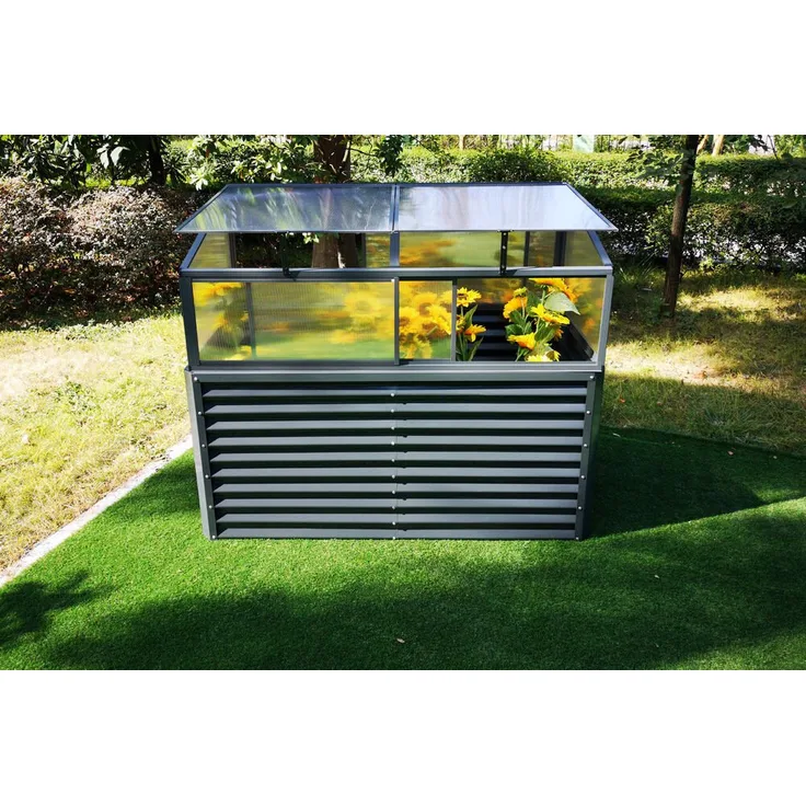 OUTFLEXX Hochbeet Zincalume, anthrazit mit Aufsatz aus pulverbeschichtetem Aluminium und Polycarbonat, ideal für rückenschonendes Gärtnern und saisonverlängernd